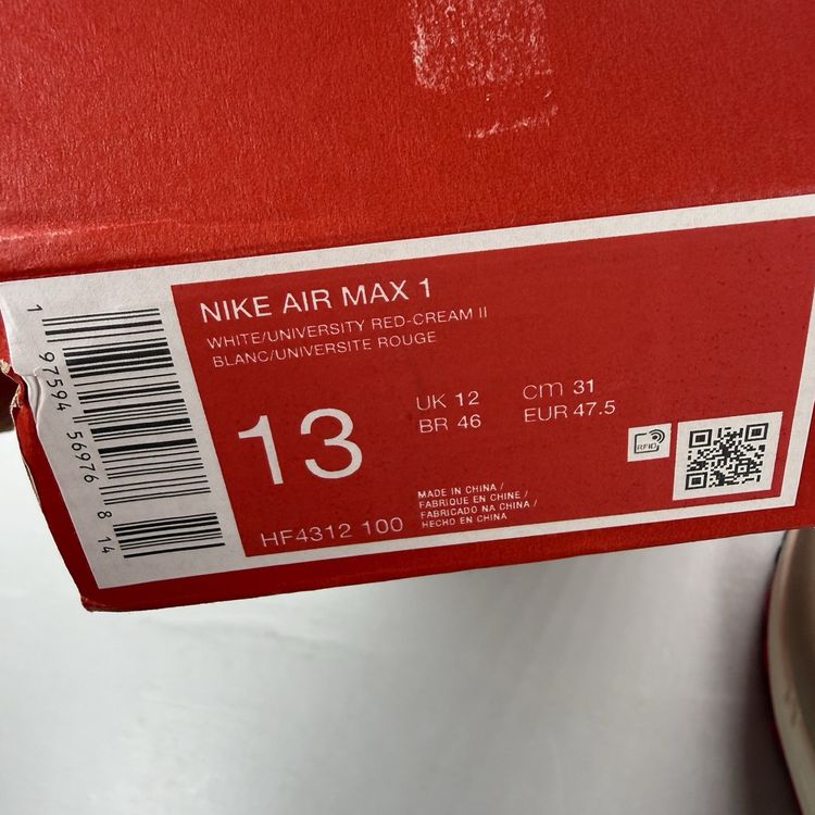 Size 12 - Nike Air Max 1 Since 72 White University Red Cream Trainers HF4312-100 5