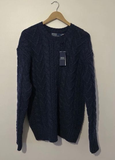 Polo Ralph Lauren Navy Cable Knit Jumper Sweater Cashmere Blend Size M NWT 1