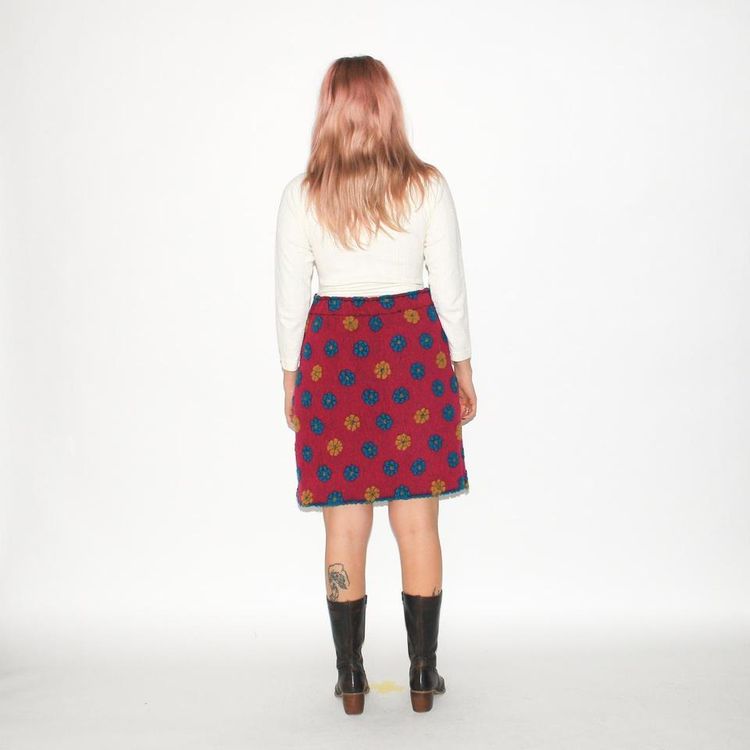 Vintage 90s floral wool midi skirt in pink image 3