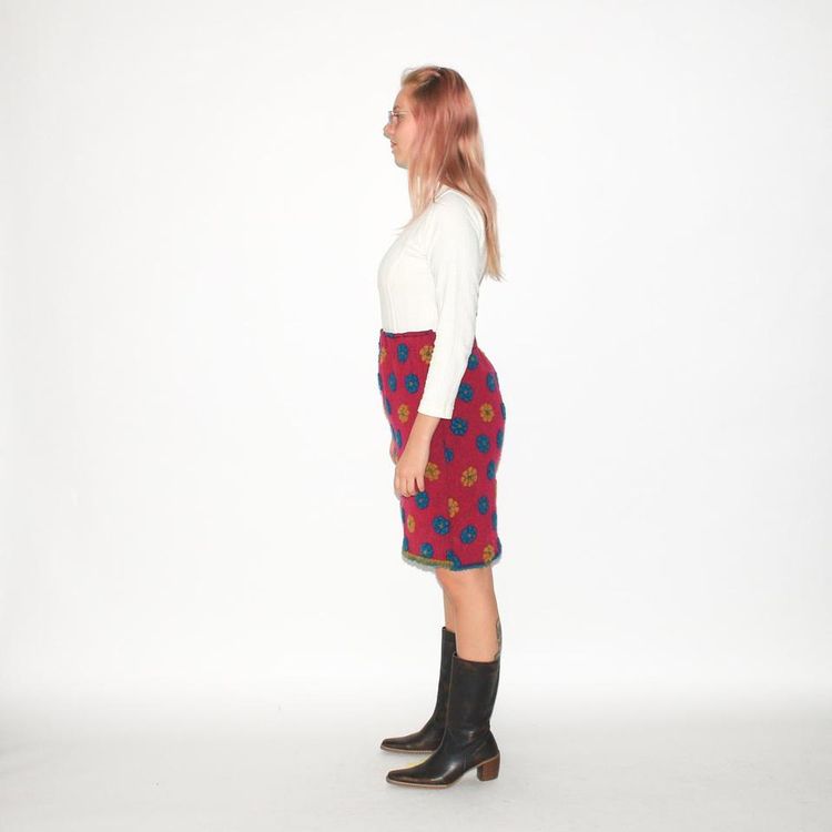 Vintage 90s floral wool midi skirt in pink image 2