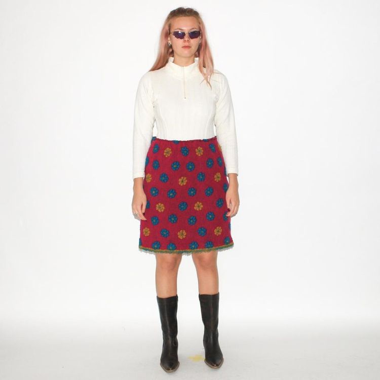 Vintage 90s floral wool midi skirt in pink image 1