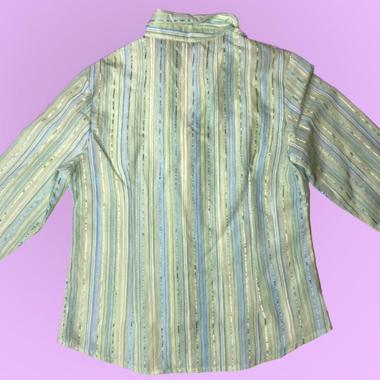 90s 00s dual zip shirt with green and blue stripes   imagen 2