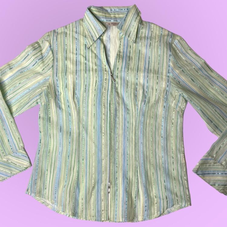 90s 00s dual zip shirt with green and blue stripes   imagen 3