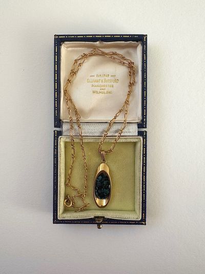 Gold Chain Necklace With Green Stone Pendant