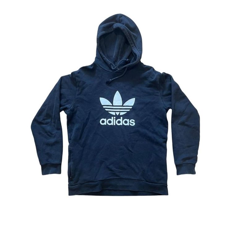Adidas Black Spellout Cotton Hoodie Zipped Pocket Small
