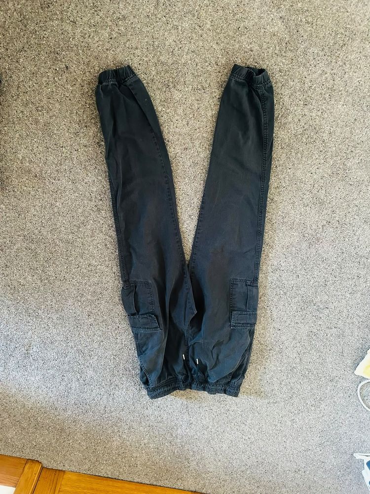 Boohooman Black Cargo Jogger Pants image 1