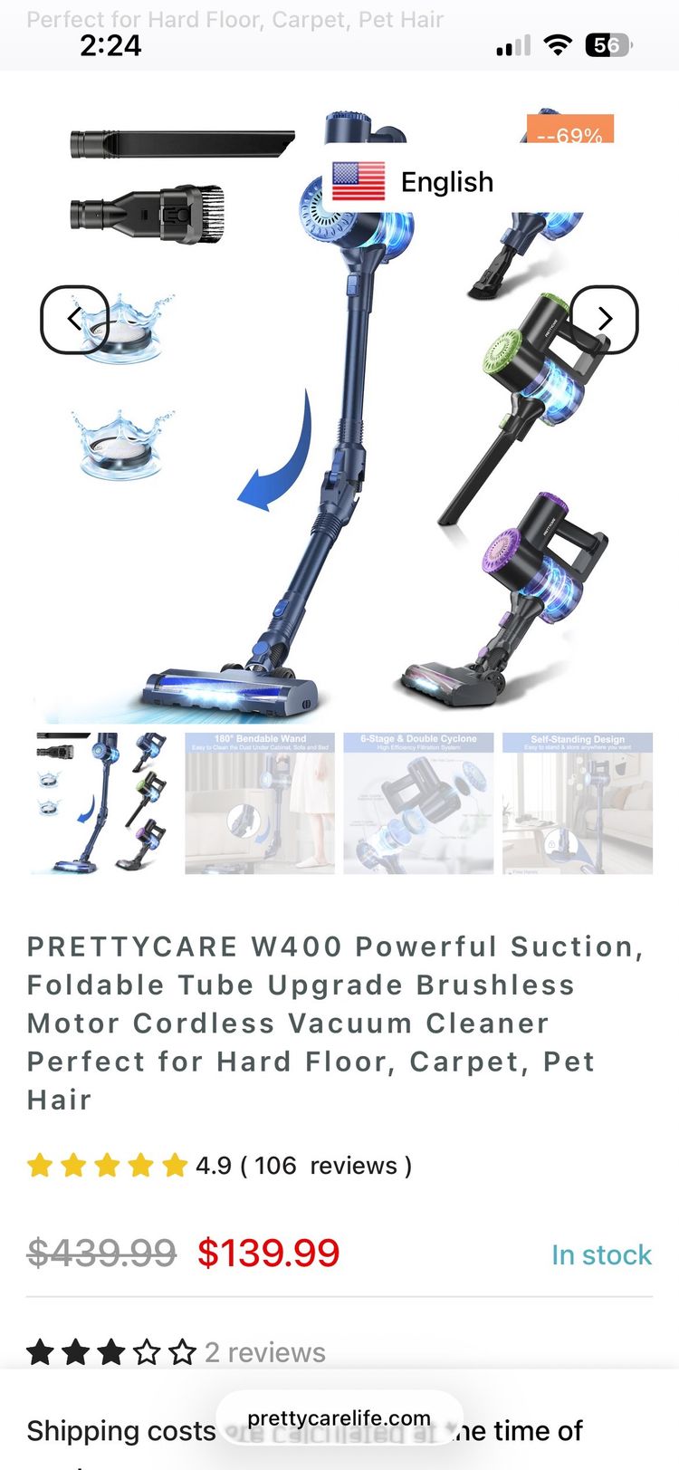 Prettycare W400 Cordless Vacuum Cleaner image 1