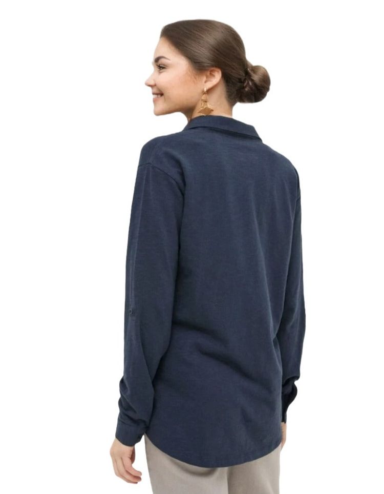 Women's Paige Jersey Long Sleeve Polo Shirt In Navy Plain 3