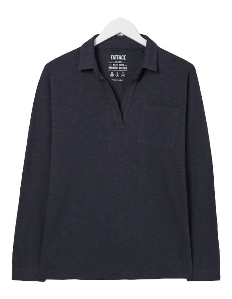 Women's Paige Jersey Long Sleeve Polo Shirt In Navy Plain 5