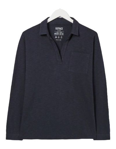 Women's Paige Jersey Long Sleeve Polo Shirt In Navy Plain 5