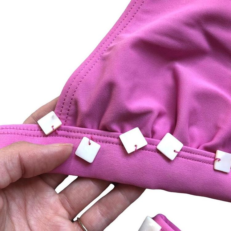 Adorable Y2k barbie pink halter neck bikini set with shell bead detailing 2