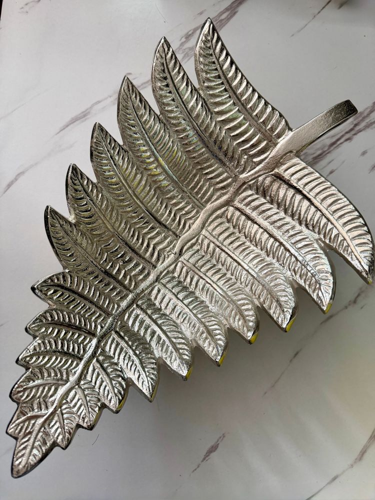 Other Large Silver Metal Leaf Decorative Tray Bowl 31cm Luxury Home Decor product image