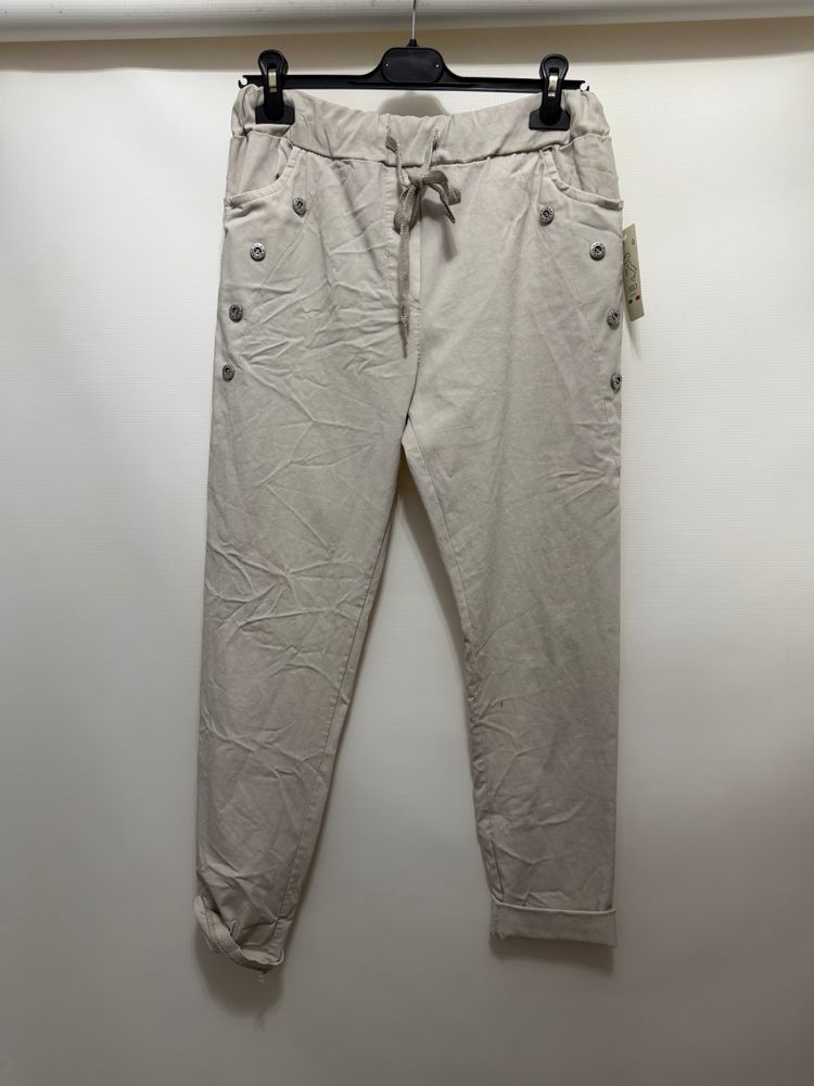 Beige Casual Pants With Drawstring Waist