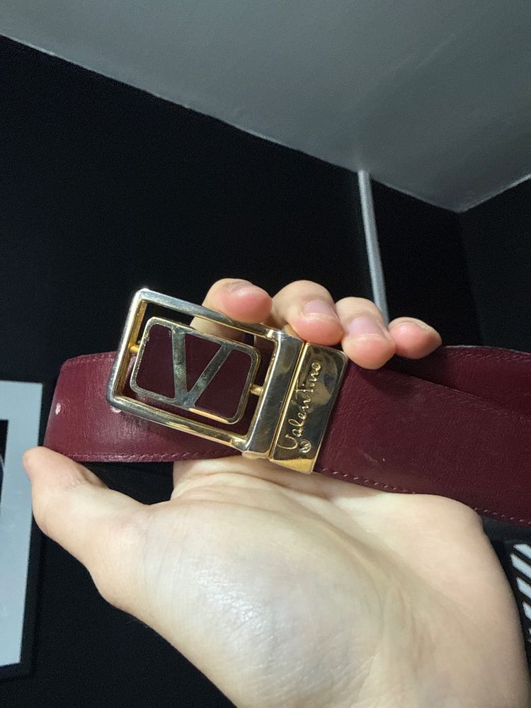 Red Leather Belt With Gold Buckle