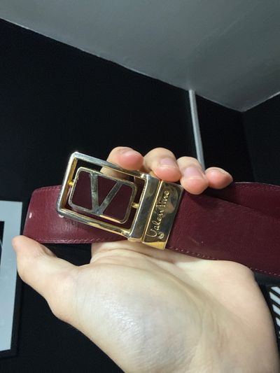Red Leather Belt With Gold Buckle