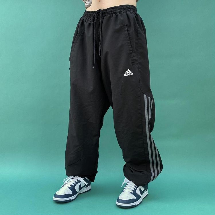 Adidas Black adidas three striped shell tracksuit bottoms / joggers. product image
