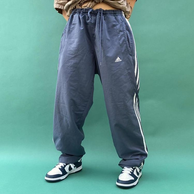 Adidas Vintage y2k lilac blue rare colour way adidas three white striped shell tracksuit bottoms. product image