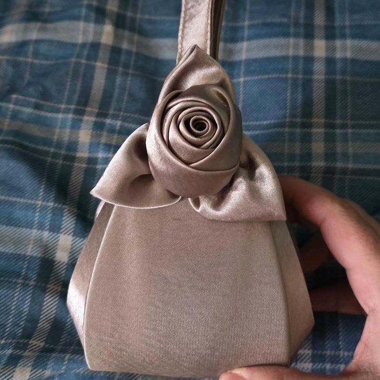 Small Satin Wristlet Bag With Rose Detail image 2