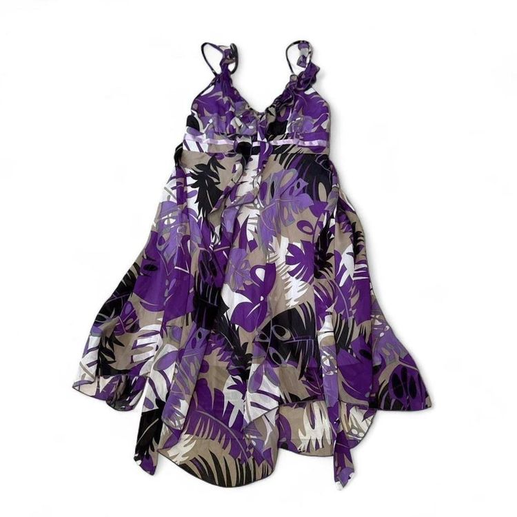 Y2K Purple Floral Sleeveless Asymmetrical Dress size M 7