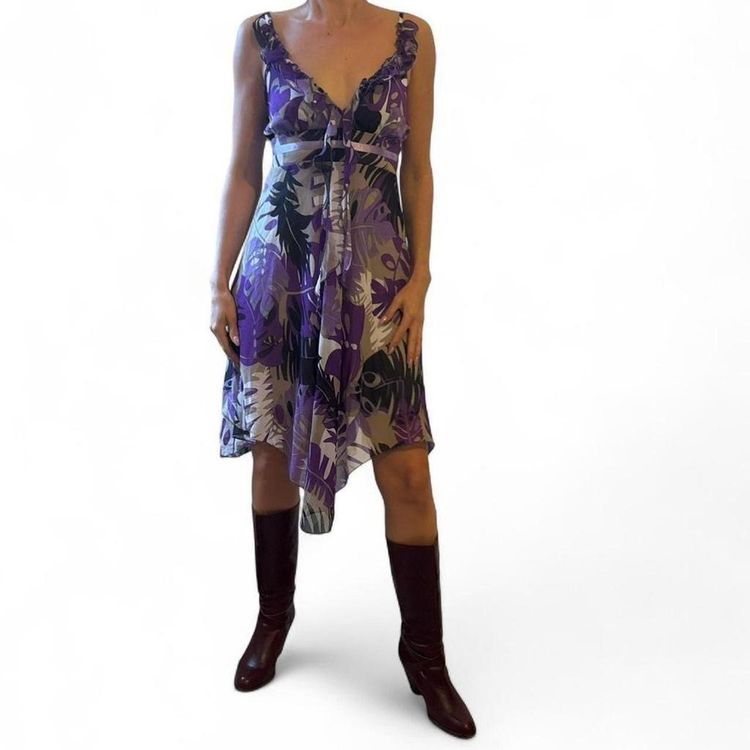 Y2K Purple Floral Sleeveless Asymmetrical Dress size M 5
