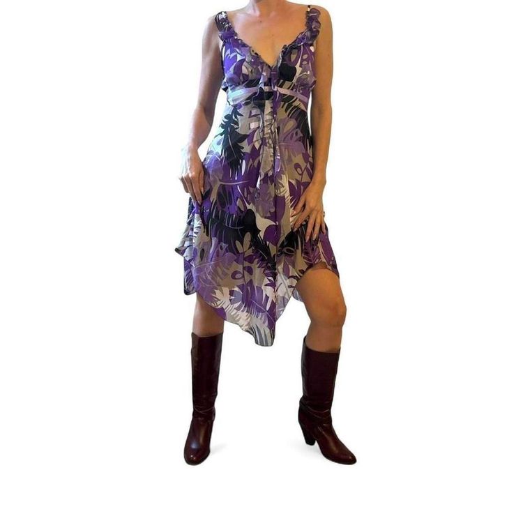 Y2K Purple Floral Sleeveless Asymmetrical Dress size M 4