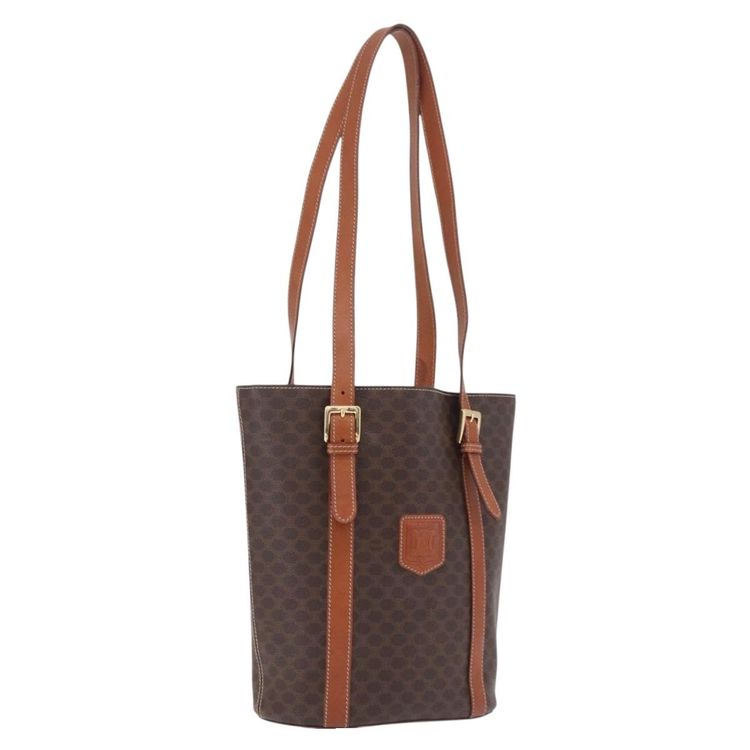 CELINE Macadam Canvas Shoulder Bag PVC Leather Brown Gold Auth BA16692 - Jerrillo