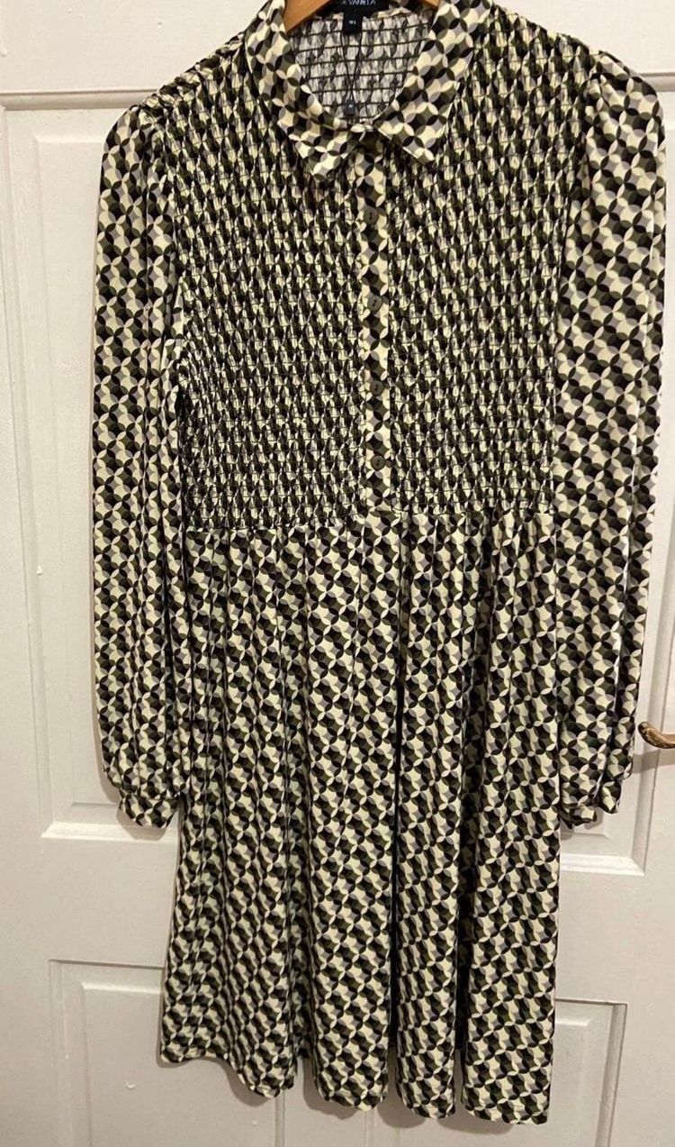 Blue Vanilla Patterned Long Sleeve Dress Large