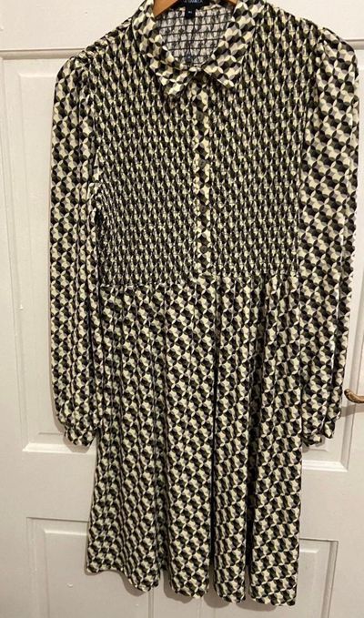 Blue Vanilla Patterned Long Sleeve Dress Large