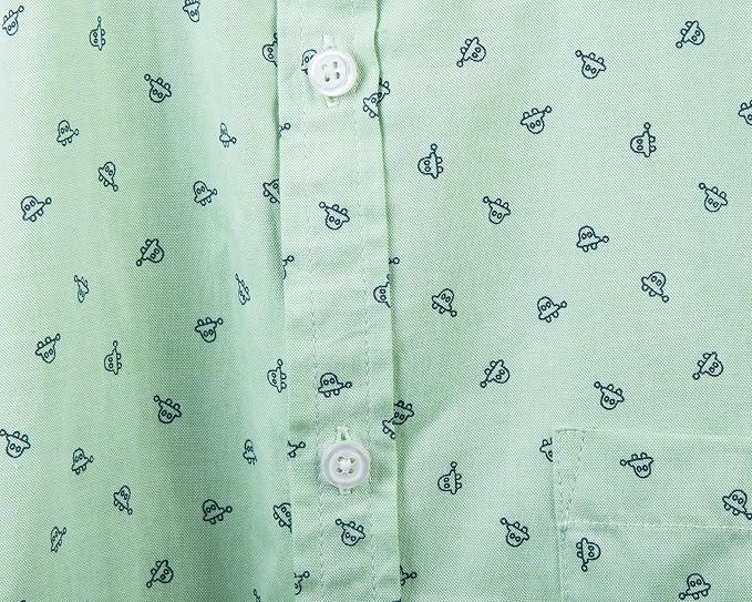 Green Short Sleeve Button-Up Shirt With Small Black Print image 2