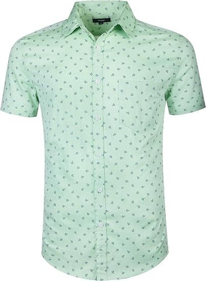 Green Short Sleeve Button-Up Shirt With Small Black Print image 1