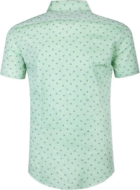 Green Short Sleeve Button-Up Shirt With Small Black Print image 3