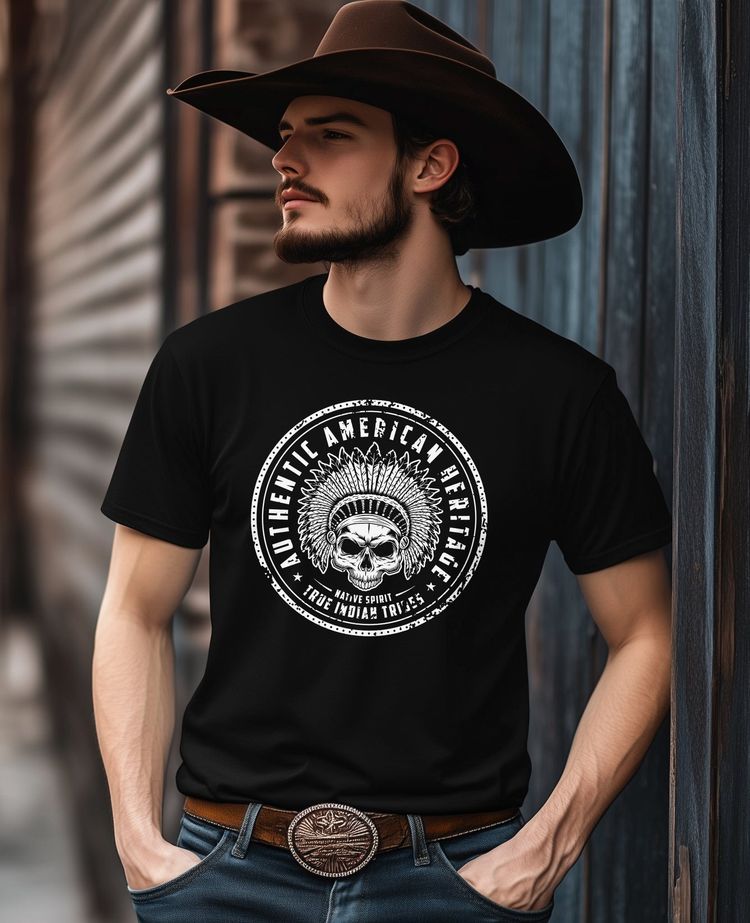 Authentic Indian Skull Cowboy Hat T-shirt 5