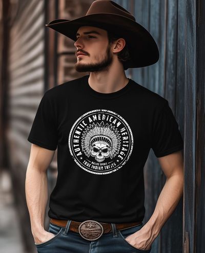 Authentic Indian Skull Cowboy Hat T-shirt 5