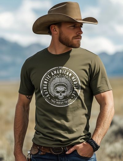 Authentic Indian Skull Cowboy Hat T-shirt 3