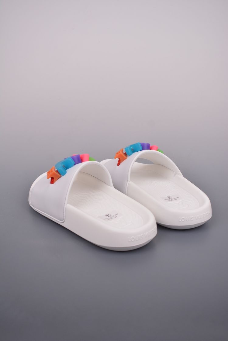 Louis Vuitton White Slides With Colorful Embellishments image 2
