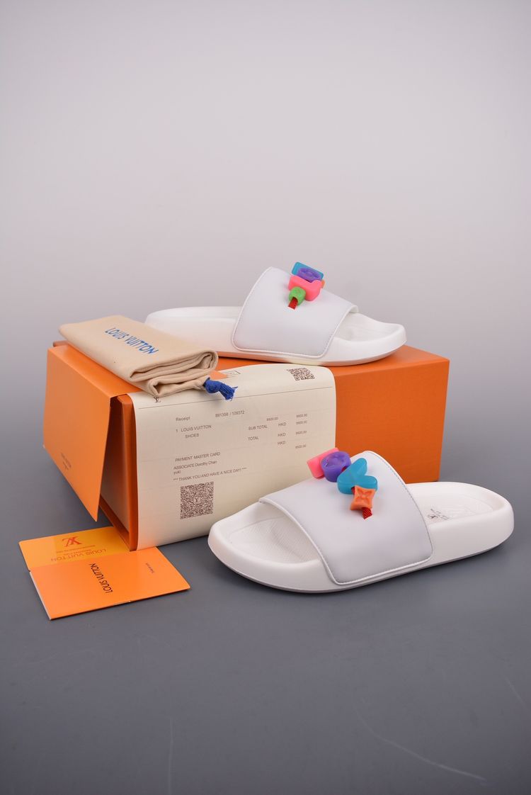 Louis Vuitton White Slides With Colorful Embellishments image 3