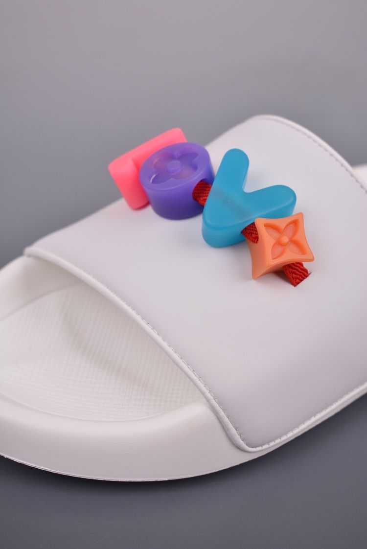 Louis Vuitton White Slides With Colorful Embellishments image 4