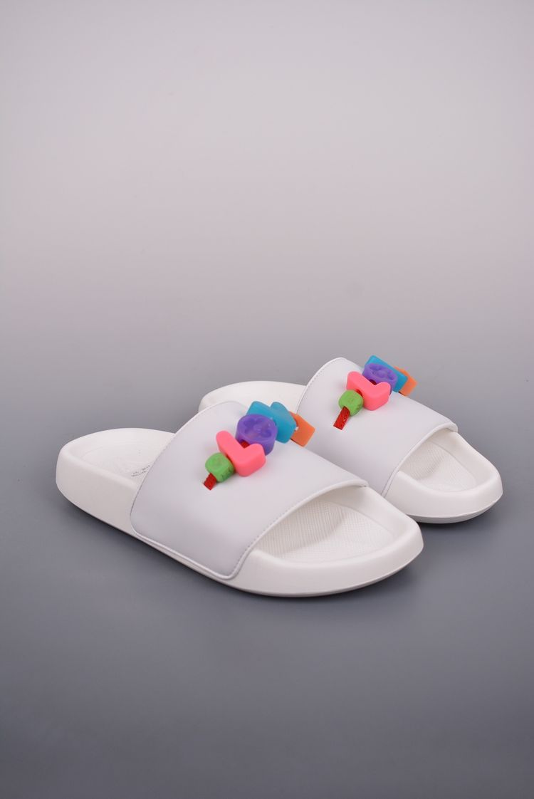 Louis Vuitton White Slides With Colorful Embellishments