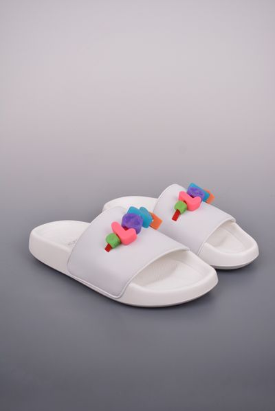 Louis Vuitton White Slides With Colorful Embellishments