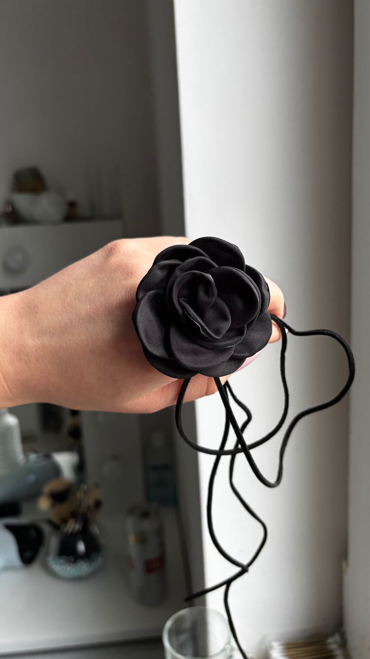 Black Flower Hair Accessory With Long Ties