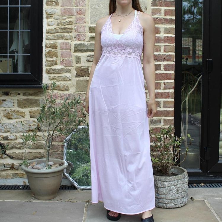 Other Beautiful vintage baby pink maxi slip dress with a stretchy sheer lace bust imagen del producto