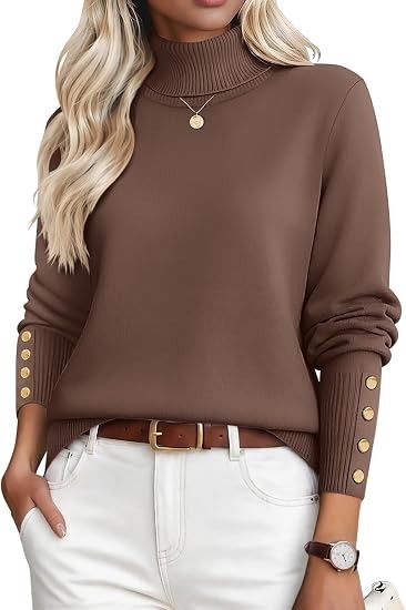 Brown Turtleneck Sweater With Gold Buttons image 1
