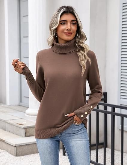Brown Turtleneck Sweater With Gold Buttons image 2