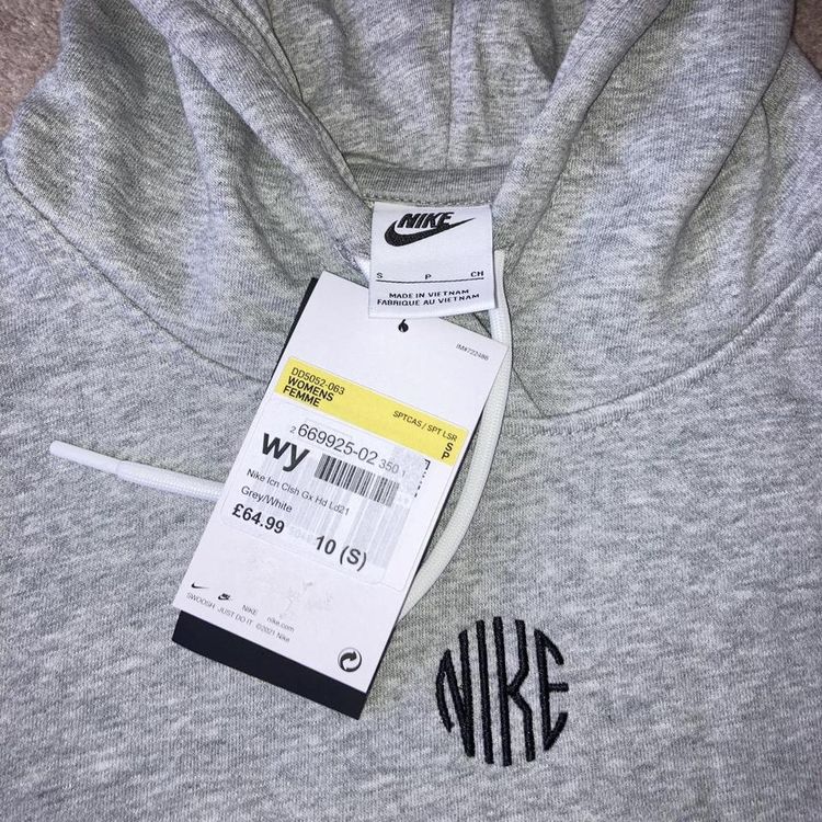 BNWT Nike hoodie in light grey and white  with central embroidered spellout Nike embroidered logo on 3