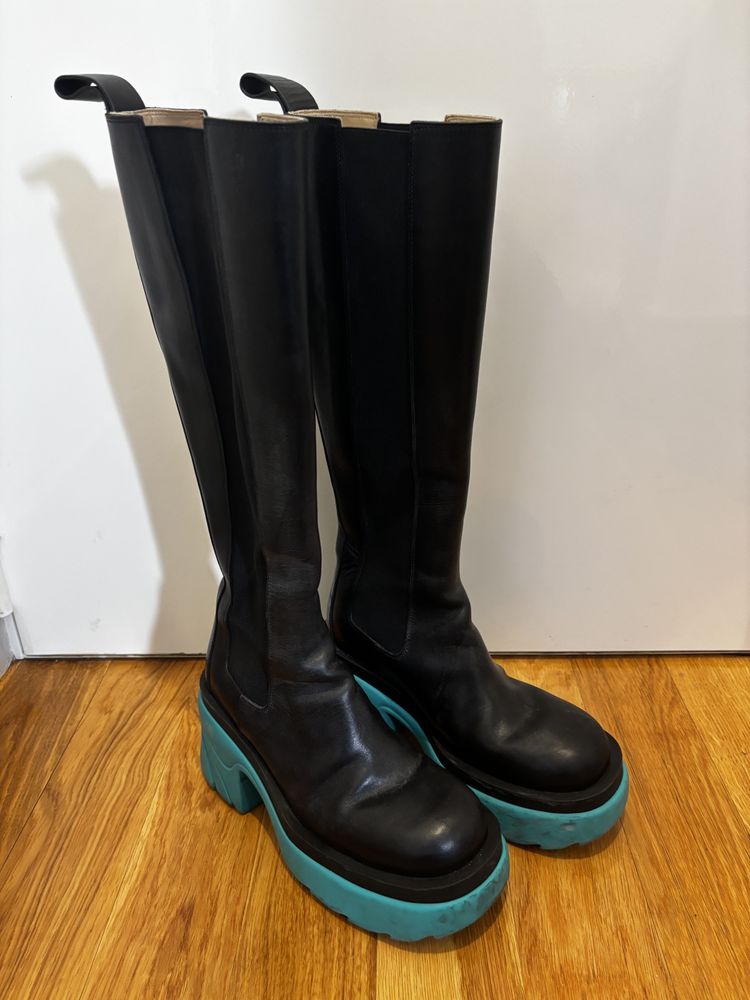Other black knee-high boots with blue chunky soles product image