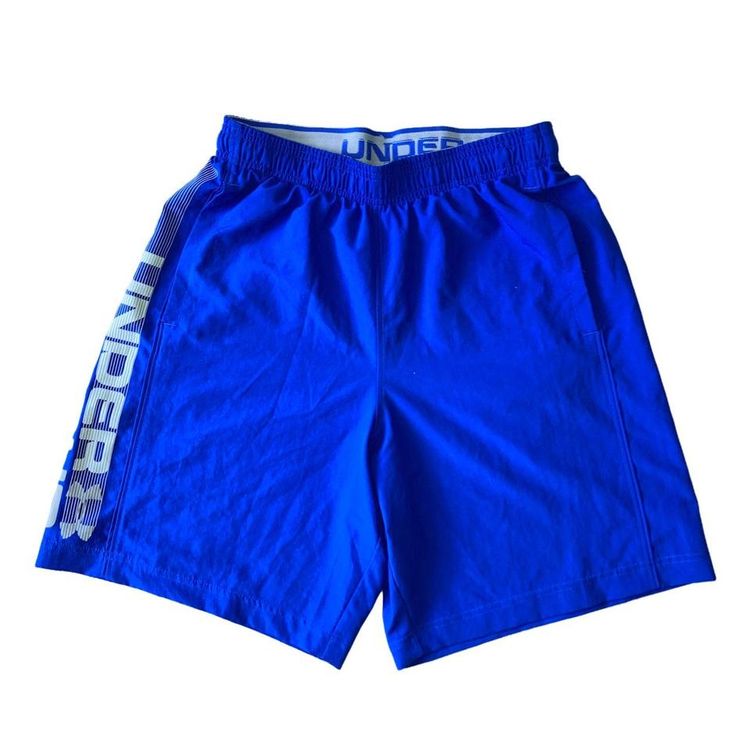 Under Armour Under armour blue and grey shorts with large graphic logo on front product image
