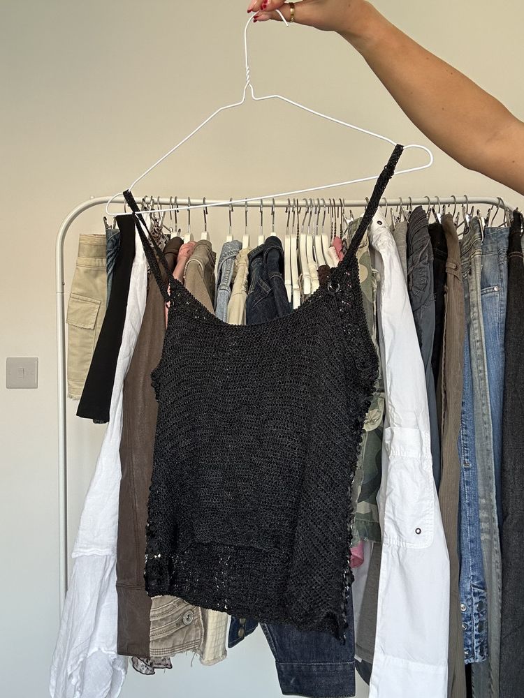 Black Sequin Spaghetti Strap Top 2