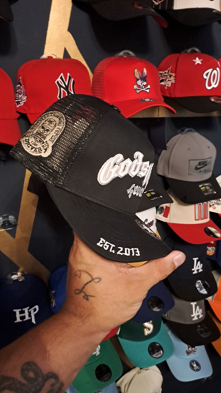 Black Mesh Trucker Cap With Embroidered Text