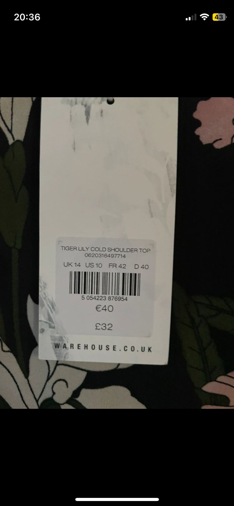 Warehouse floral top size 14 3