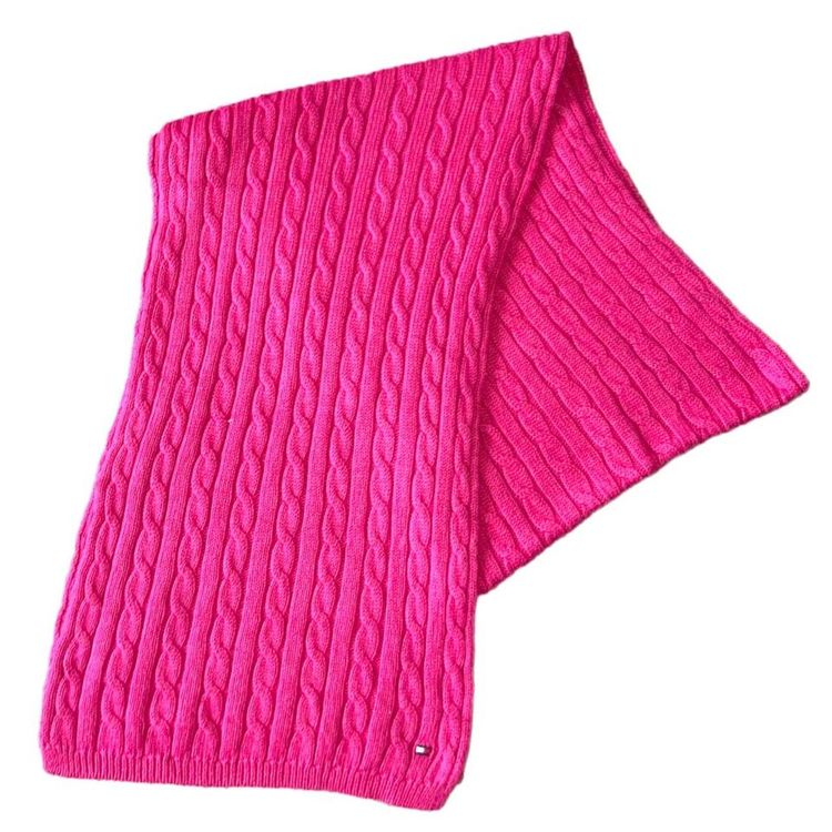 Tommy Hilfiger Tommy Hilfiger scarf pink chunky cable knit tommmy Hilfiger scarf with embroidered Tommy Hilfiger lo product image